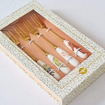 chineAnimals Set of 4 Cake Forks, Gold