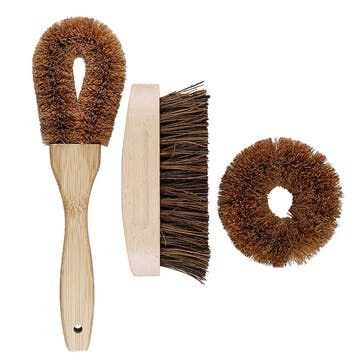 Natural Elements Coconut Cleaning Brush 3 Piece Set , Brown