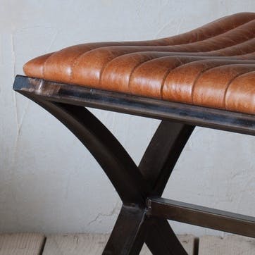 Narwana Ribbed Leather Footstool H39 x W40cm, Tan