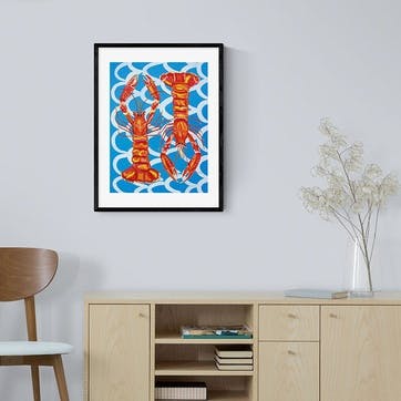 Alice Straker Langoustines on Blue Wavey Framed Art Print, Multi