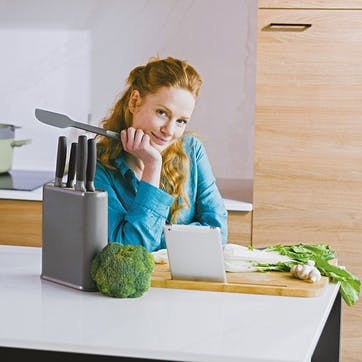 Leo Balance  Cutting Board with Tablet Stand, Grey Bamboo