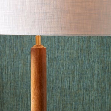 Toma Floor Lamp With Linen Drum Shade H133cm, Oiled Wood