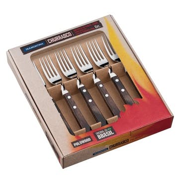 Jumbo Steak Forks Set, 6 Piece, Brown