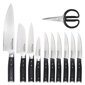 Gourmet 11 Piece Forged Knife Block Set, Silver/Black