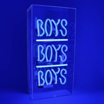 Neon Box Boys Boys Boys Glass Sign H19 x W38cm, Blue