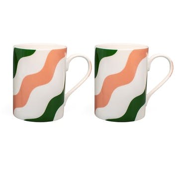 Set of 2 Mugs, H10cm, Casacarta, Scallop Collection, Green and Pink