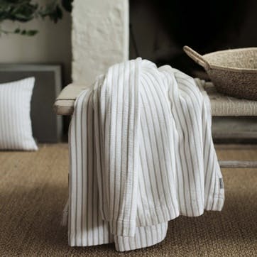 Hikari Striped Throw 180 x 200cm, Taupe & White