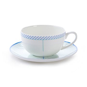 Cappuccino cup and saucer, H7.5 x D11cm, Jo Deakin LTD, Ebb, blue/turquoise