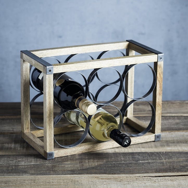 Industrial Kitchen Vintage-Style 6-Bottle Metal / Wooden Wine Rack