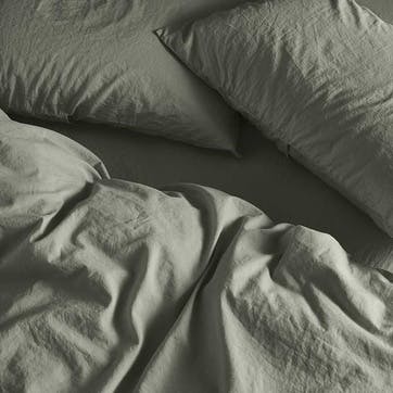 Relaxed Cotton Double Duvet Cover, Moss