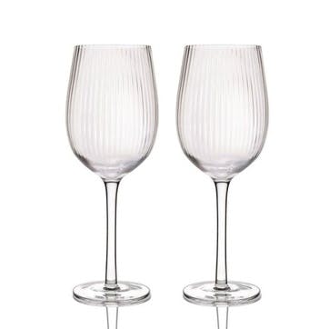 Set of 2 Ridged Wine Glasses 450ml, Clear