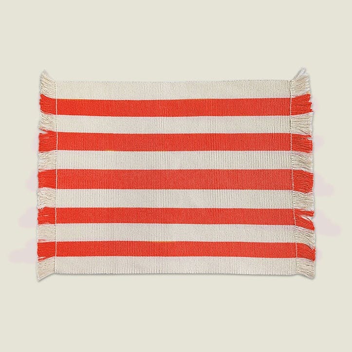 Olivia Striped Set of 4 Woven Placemats 35 x 40cm, Red