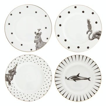 Monochrome Animal Side Plates, Mixed Set of 4