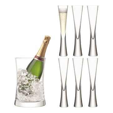 Champagne bucket and flute set, LSA, Moya, clear