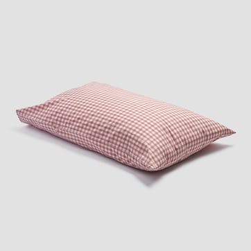 Gingham Check Standard Cotton Pillowcase Pair, Red Dune