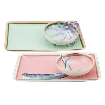 Under The Sea Set of 2 Sushi Plates, Dip Bowls & Chopsticks, Pastel