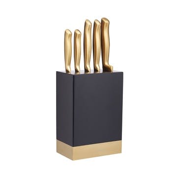 Metallics 5-Piece Brass-Coloured Stainless Steel Knife Block Set