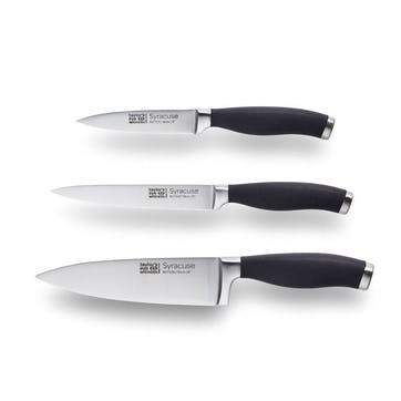 Syracuse Soft Grip Set of 3 Knives Pairer, All Purpose & 15cm Chef's Knife, Black