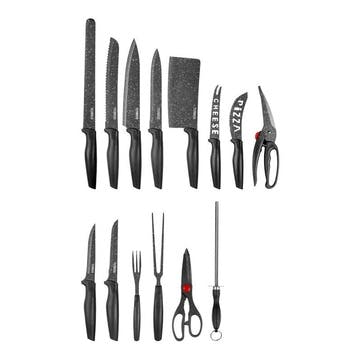 24 Piece Stone Coated Knife Set, Black