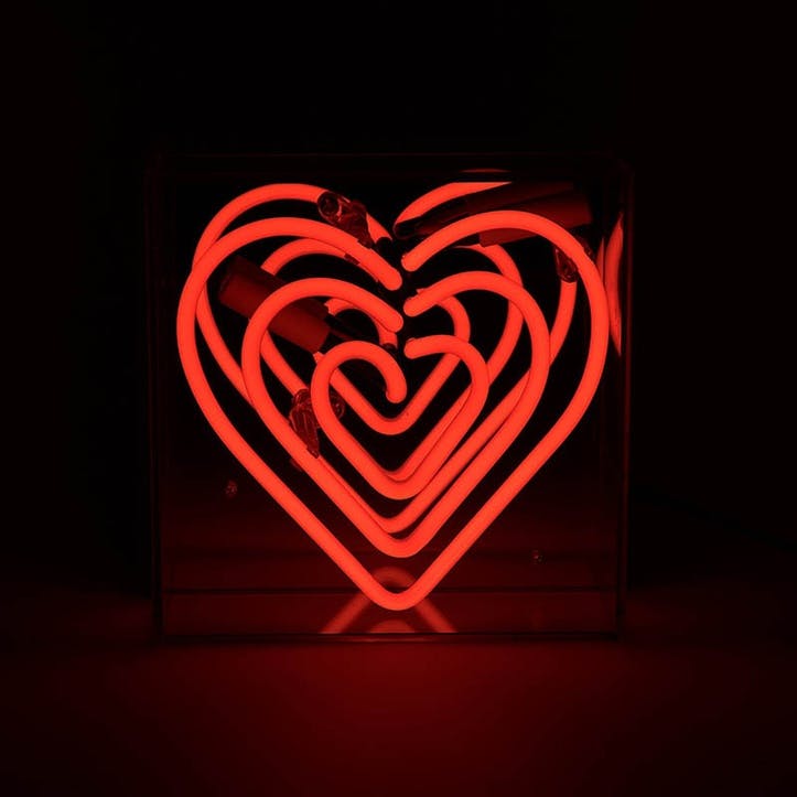 Neon Box Heart Mini Glass Sign H16 x W16cm, Red