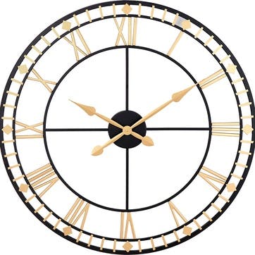 Metal Skeleton Clock D80cm, Antique Bronze & Gold