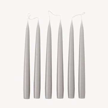 Set of 6 Tapered Dinner Candles H25cm, Light Grey