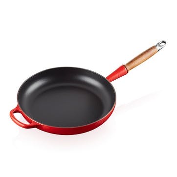 Signature Cast Iron Frying Pan with Wooden Handle, 28cm, Cerise