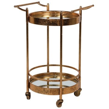 Round Mirrored Trolley 74 x 50cm, Gold