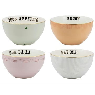 Slogan Set of 4 Cereal Bowls, D15cm, Pastel