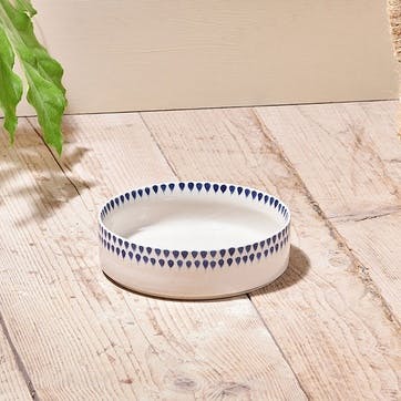 Indigo Drop Ceramic Pet Bowl D15cm, Cream