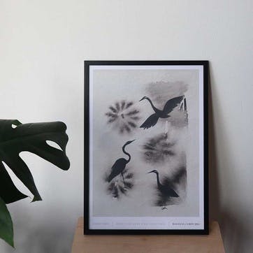 Three Birds Recycled Paper Print A2, Grey