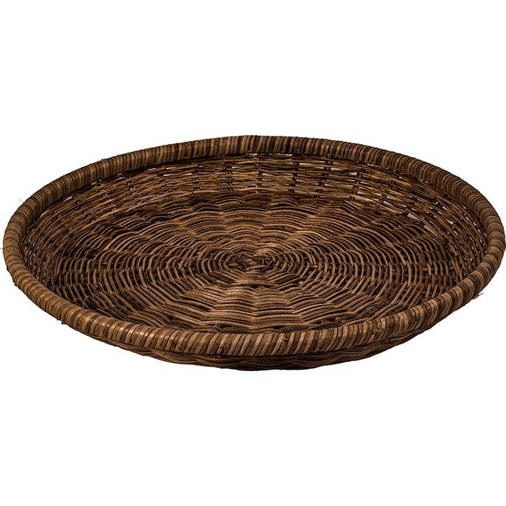 Pecan Rattan Round Tray D43cm, Brown