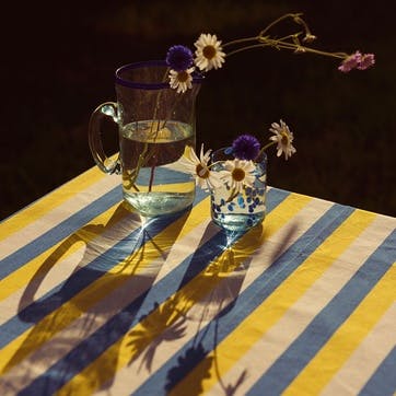 Claro Hand Made Glass Jug/Pitcher 1L, Clear / Blue Rim