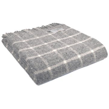 Chequered Pure New Wool Throw 150 x 183cm, Grey