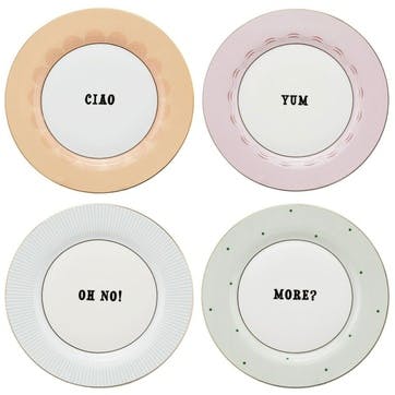 Slogan Set of 4 Side Plates, D20cm, Pastel