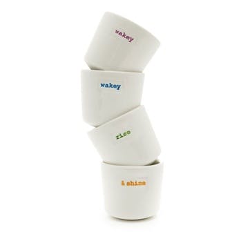 Wakey Wakey Rise & Shine' Egg Cups Set of 4 350ml, White