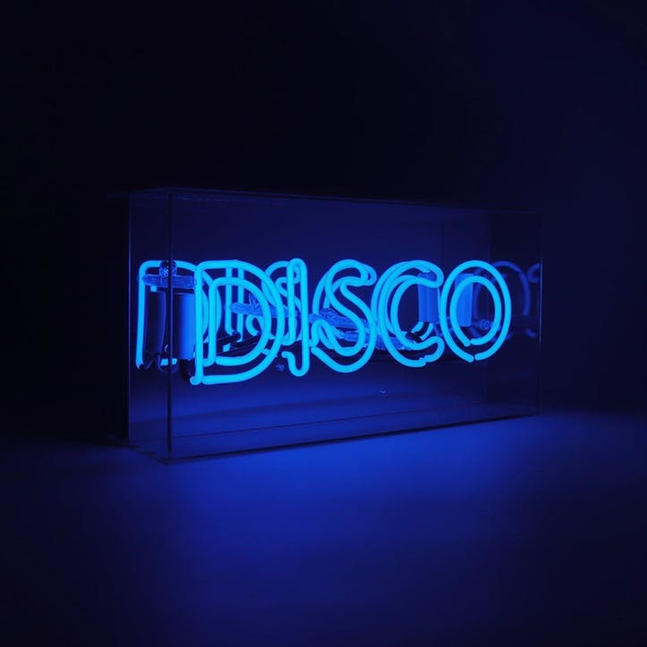 Neon Box Disco Glass Sign H38 x W19cm, Blue