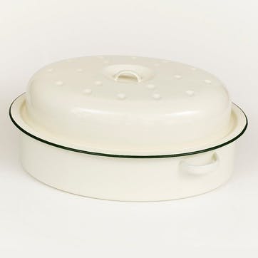 Large Oval Roaster with Green Rim