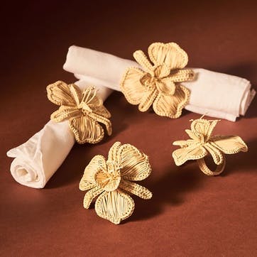 Set of 4 Orchid Napkin Rings, Natural