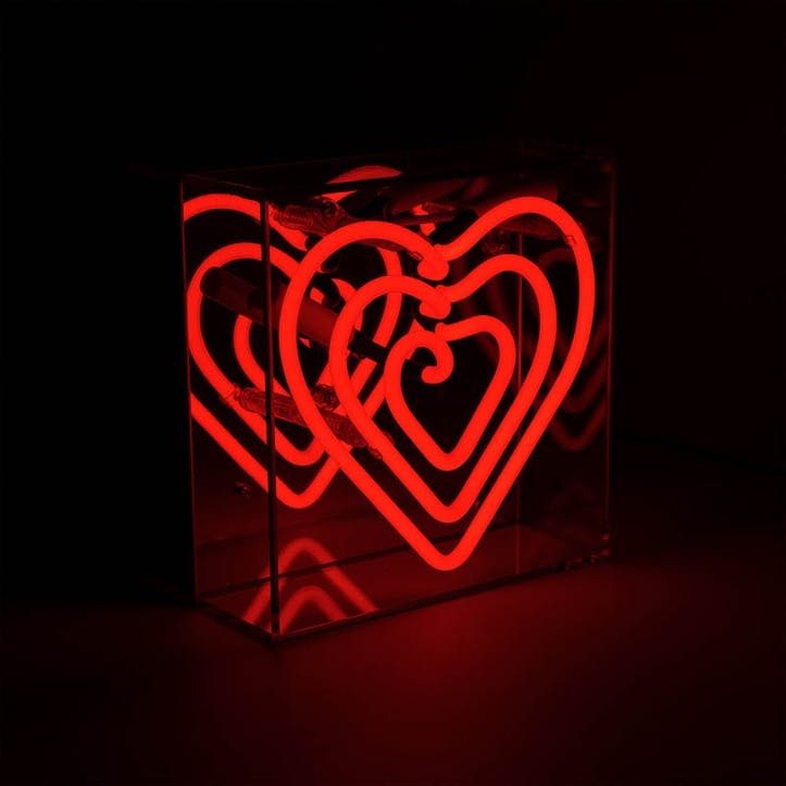 Neon Box Heart Mini Glass Sign H16 x W16cm, Red