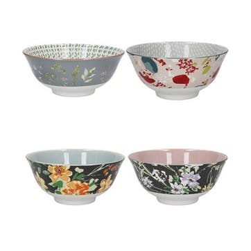 Boho Floral Set of 4 Bowls D15.5cm, Pastels