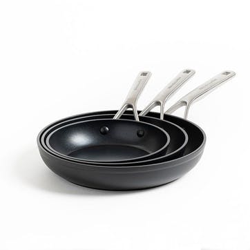 Forged Hardened Aluminium Non-Stick Frying Pan Set, 20cm, 24cm & 28cm, Black