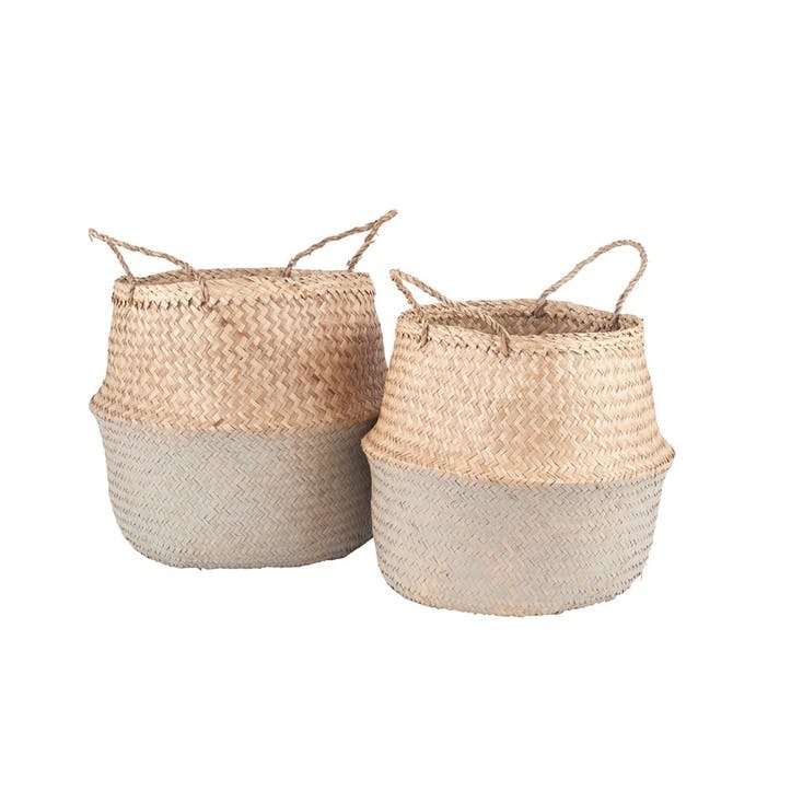 Two Tone Seagrass Handled Basket, Set of 2