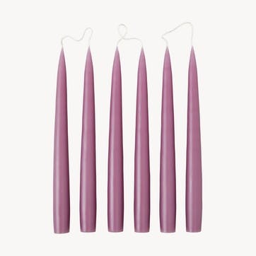 Set of 6 Tapered Dinner Candles H25cm, Mauve