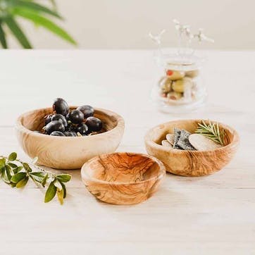Naturally Med Olive Wood Set of 3 Stacking Bowls