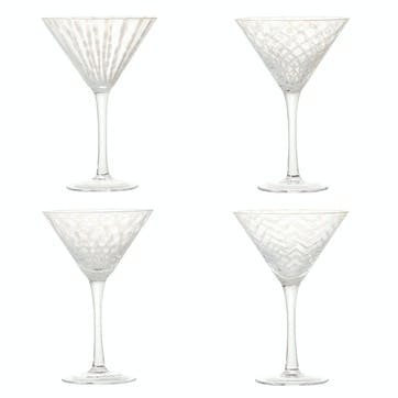Pulcinella Set of 4 Cocktail Glasses, Clear and White