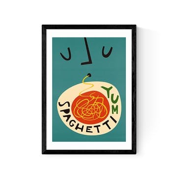 Fox and Velvet Yum Spaghetti Framed Print 63 x 45cm, Blue