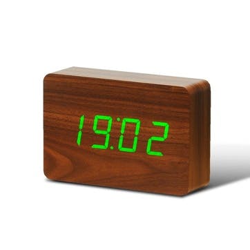 Brick Click Clock Walnut/ Green LED, 15cm