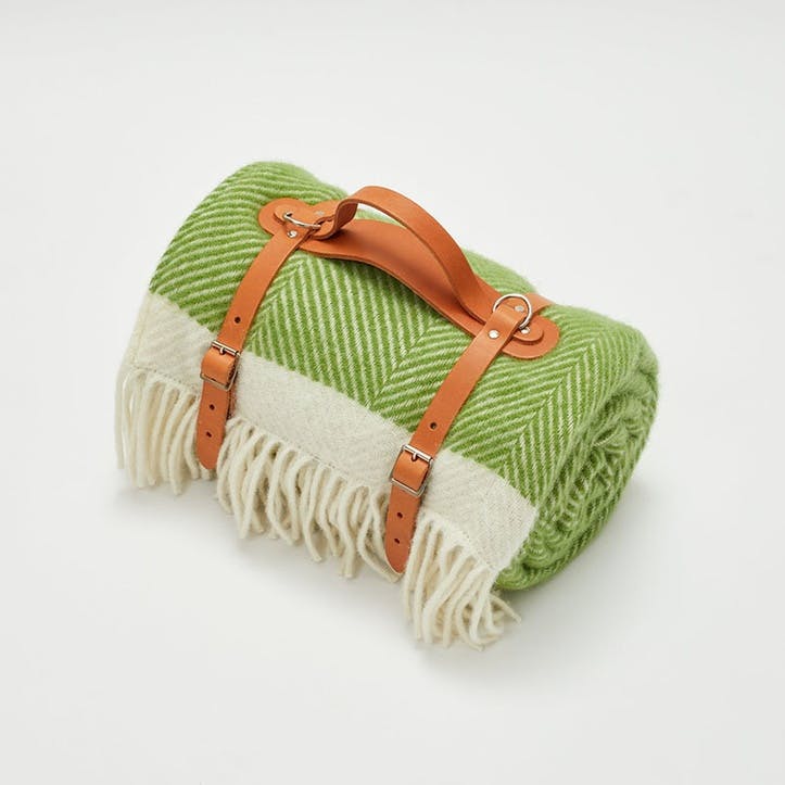 Herringbone Picnic Blanket 130 x 200cm, Kelp Green & Cream