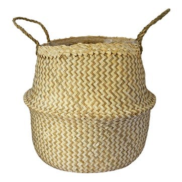 Seagrass Chevron, Lined Basket Medium, White